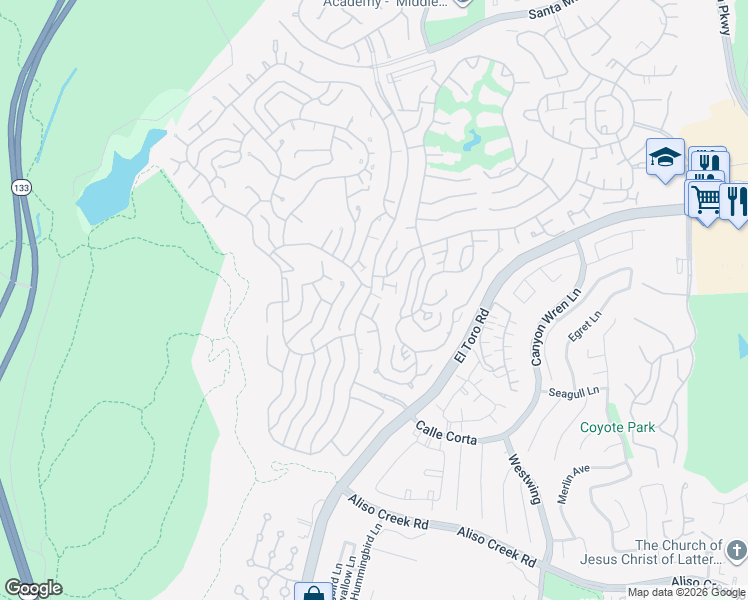 map of restaurants, bars, coffee shops, grocery stores, and more near in Laguna Woods