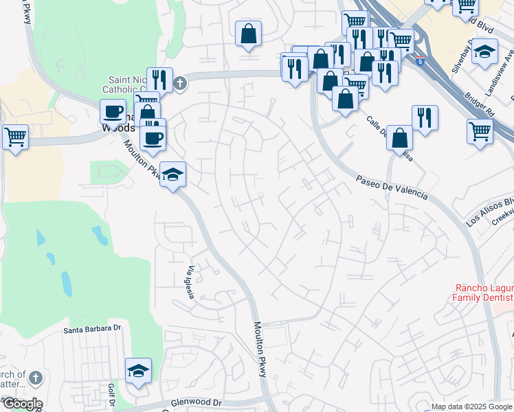 map of restaurants, bars, coffee shops, grocery stores, and more near 400 Avenida Castilla in Laguna Woods
