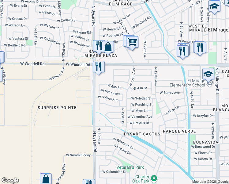 map of restaurants, bars, coffee shops, grocery stores, and more near 12938 West Surrey Avenue in El Mirage