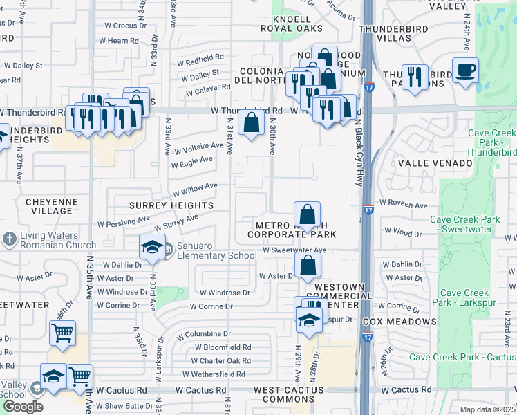 map of restaurants, bars, coffee shops, grocery stores, and more near 2 North 30th Avenue in Phoenix