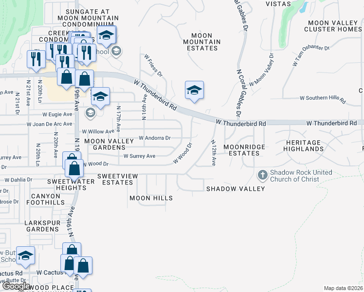 map of restaurants, bars, coffee shops, grocery stores, and more near 1415 West Surrey Avenue in Phoenix