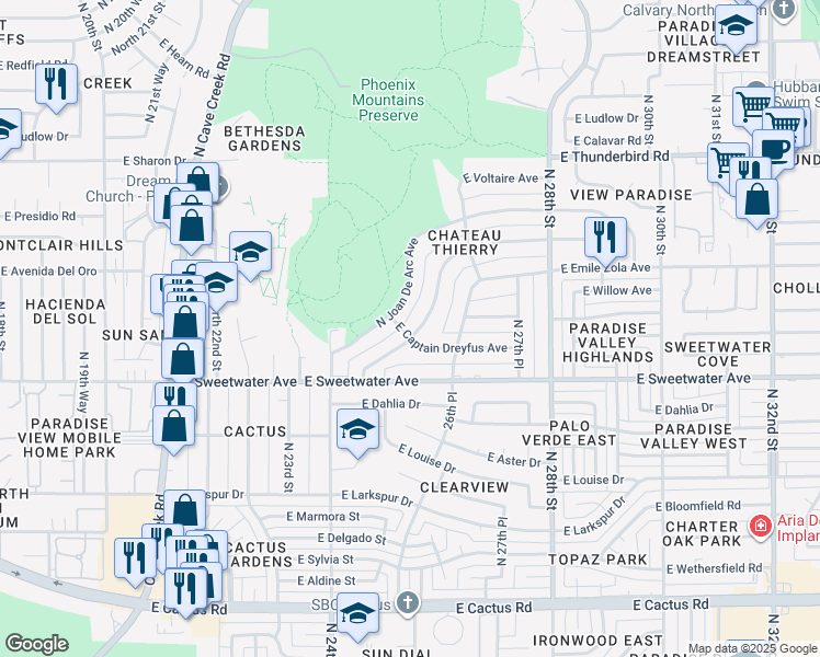 map of restaurants, bars, coffee shops, grocery stores, and more near 13202 North Victor Hugo Avenue in Phoenix