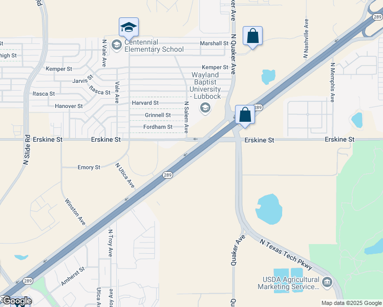 map of restaurants, bars, coffee shops, grocery stores, and more near 819 Texas 289 Loop Frontage Road in Lubbock