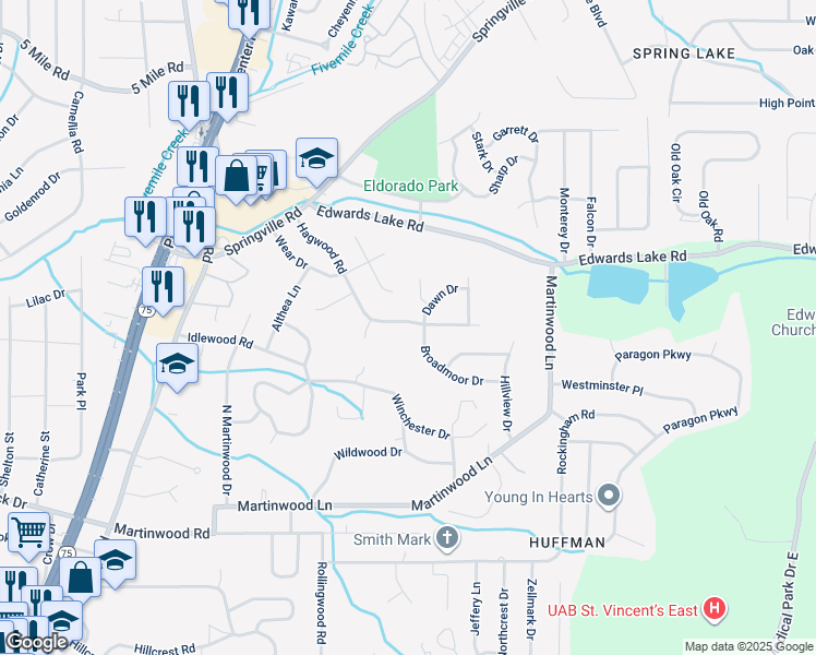 map of restaurants, bars, coffee shops, grocery stores, and more near 1021 Hagwood Road in Birmingham
