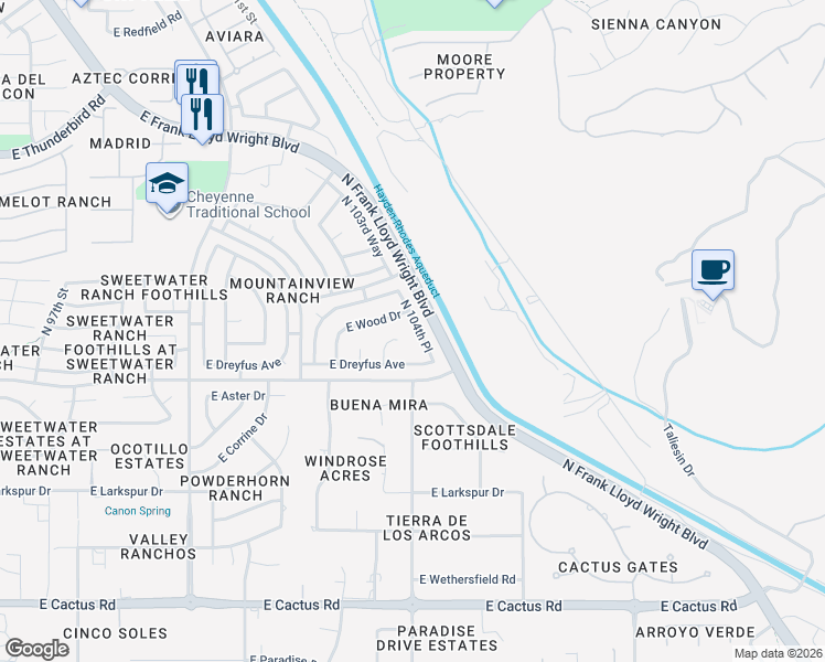 map of restaurants, bars, coffee shops, grocery stores, and more near 13188 North 104th Place in Scottsdale