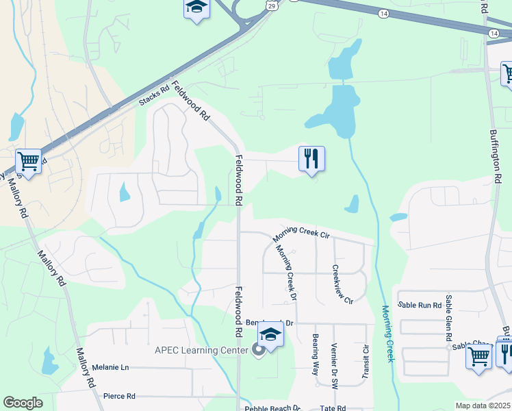 map of restaurants, bars, coffee shops, grocery stores, and more near 5590 Feldwood Road in Atlanta