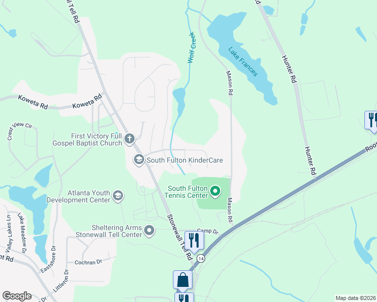 map of restaurants, bars, coffee shops, grocery stores, and more near 4925 Sierra Way in College Park
