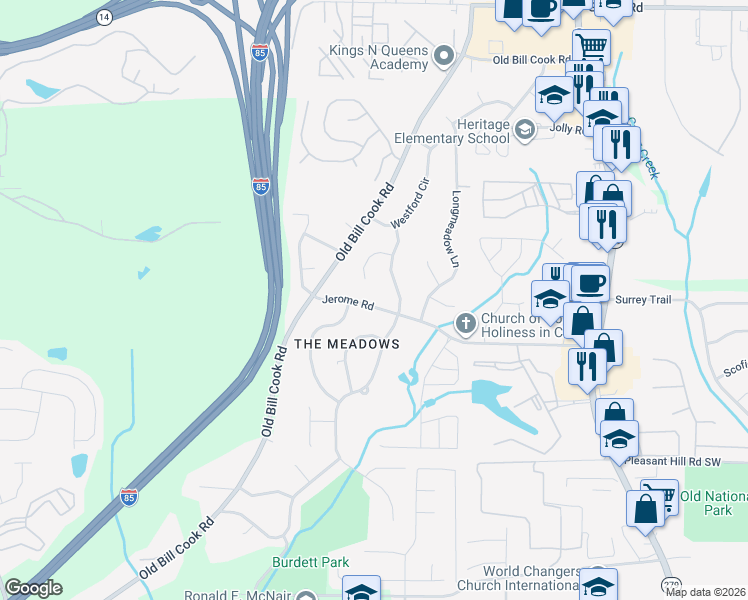 map of restaurants, bars, coffee shops, grocery stores, and more near 2825 Jerome Rd in Atlanta