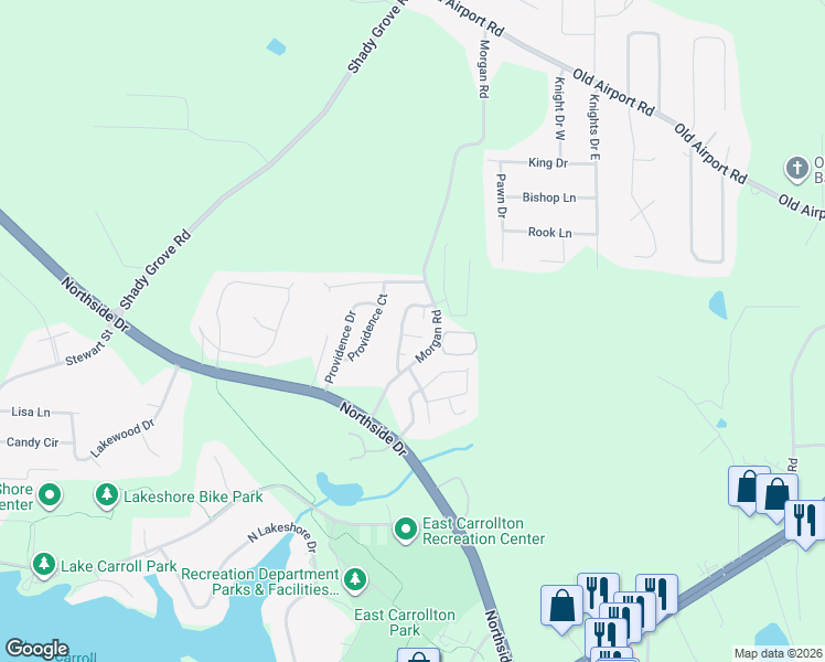map of restaurants, bars, coffee shops, grocery stores, and more near 103 Turtle Walk in Carrollton