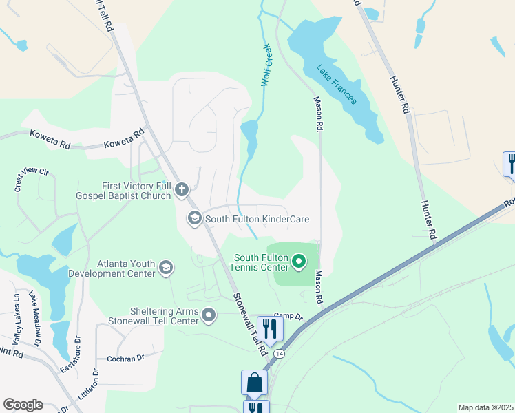 map of restaurants, bars, coffee shops, grocery stores, and more near 5485 Sierra Way in Atlanta