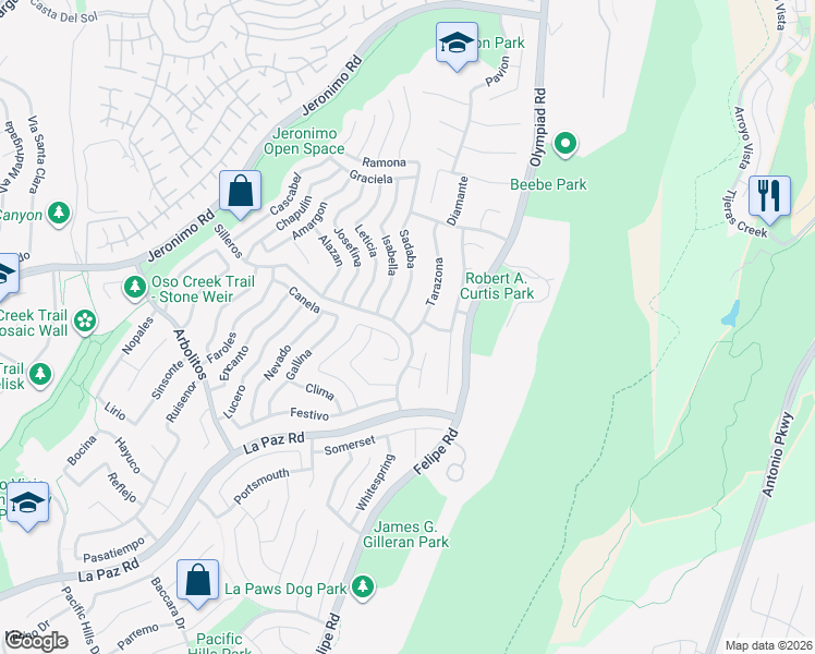 map of restaurants, bars, coffee shops, grocery stores, and more near 24731 Tarazona in Mission Viejo