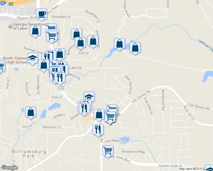 map of restaurants, bars, coffee shops, grocery stores, and more near 1219 Brookstone Road in Atlanta