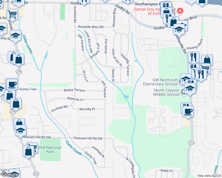 map of restaurants, bars, coffee shops, grocery stores, and more near 5356 Denny Drive in Atlanta