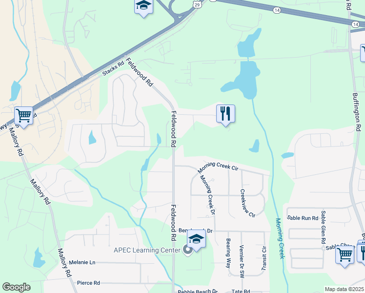 map of restaurants, bars, coffee shops, grocery stores, and more near 5590 Feldwood Road in Atlanta