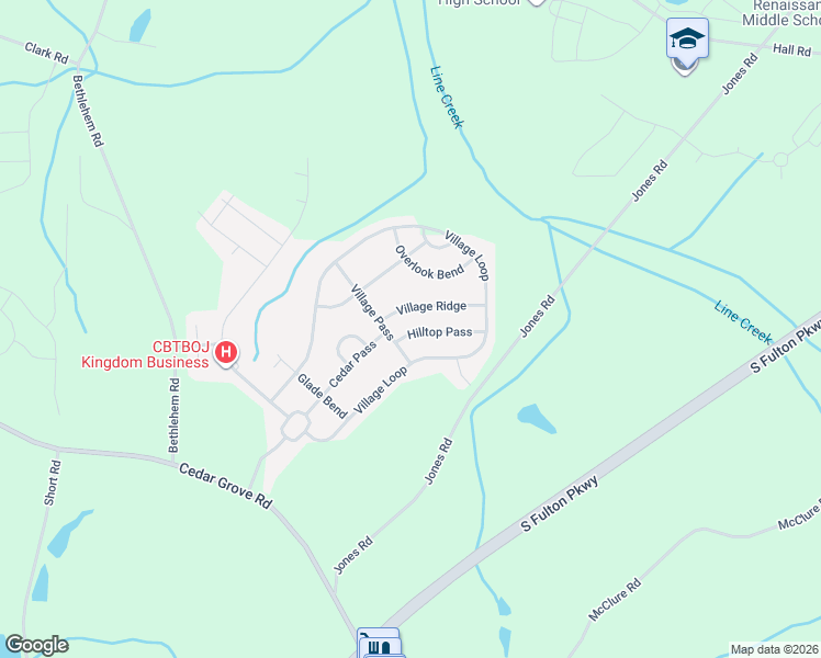 map of restaurants, bars, coffee shops, grocery stores, and more near 5515 Hilltop Pass in Fairburn