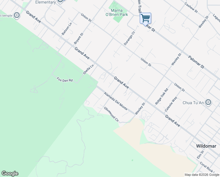 map of restaurants, bars, coffee shops, grocery stores, and more near 20681 Grand Avenue in Wildomar