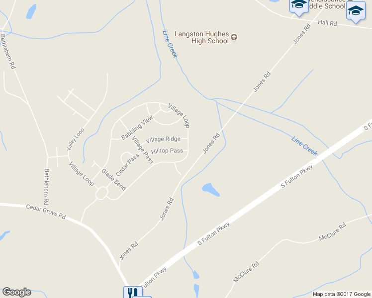 map of restaurants, bars, coffee shops, grocery stores, and more near 5776 Village Loop in Fairburn