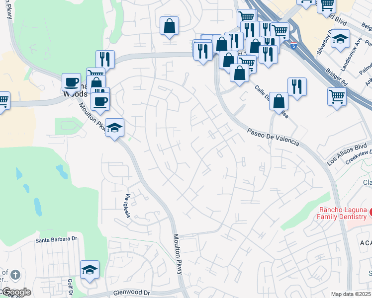 map of restaurants, bars, coffee shops, grocery stores, and more near 395 Avenida Castilla in Laguna Woods