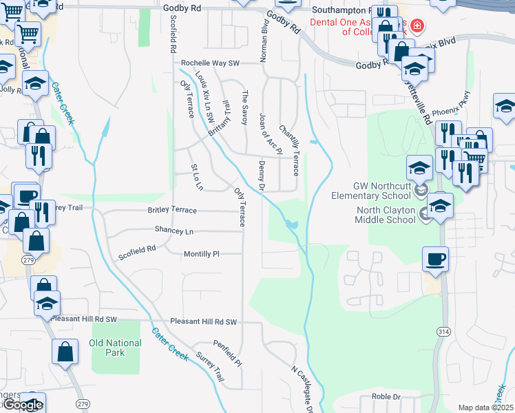 map of restaurants, bars, coffee shops, grocery stores, and more near 5356 Denny Drive in Atlanta