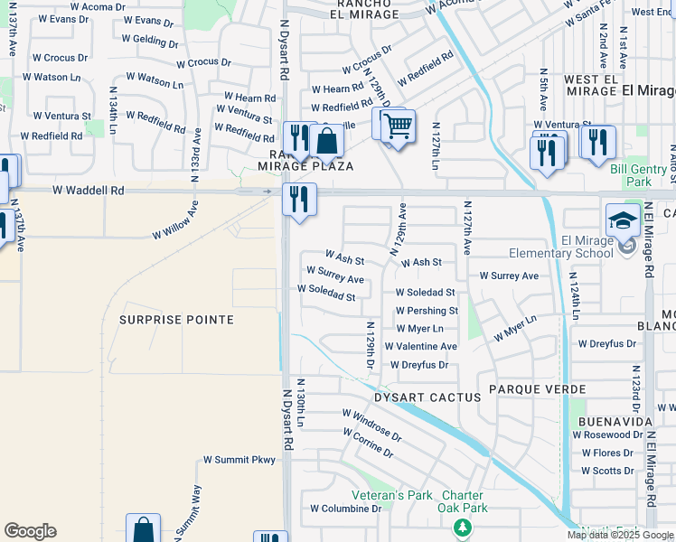 map of restaurants, bars, coffee shops, grocery stores, and more near 12938 West Surrey Avenue in El Mirage
