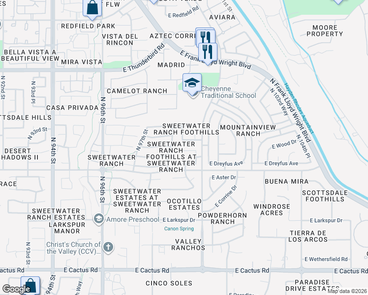 map of restaurants, bars, coffee shops, grocery stores, and more near 9892 East Wood Drive in Scottsdale