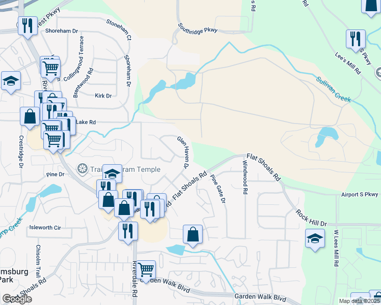 map of restaurants, bars, coffee shops, grocery stores, and more near 5472 Glen Haven Drive in Atlanta