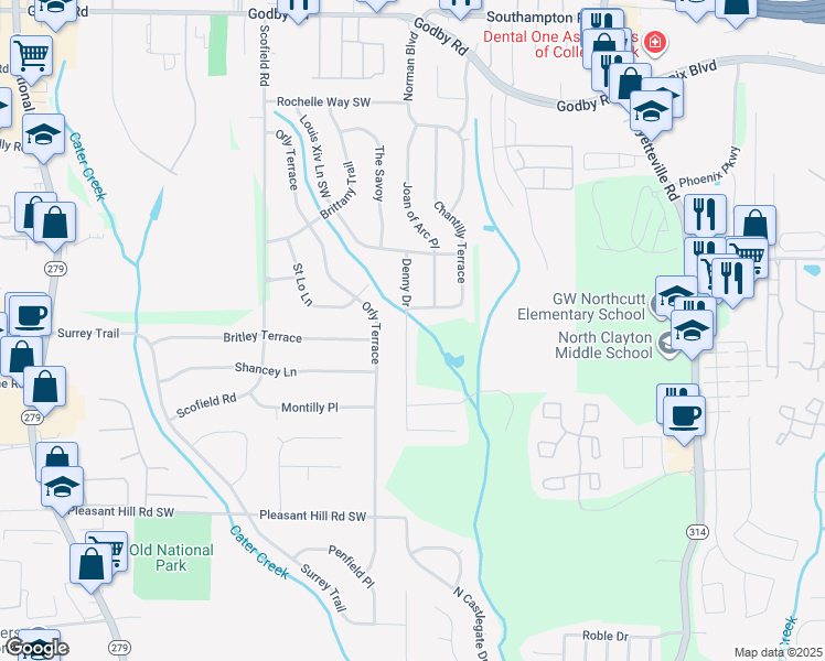 map of restaurants, bars, coffee shops, grocery stores, and more near 5356 Denny Drive in Atlanta
