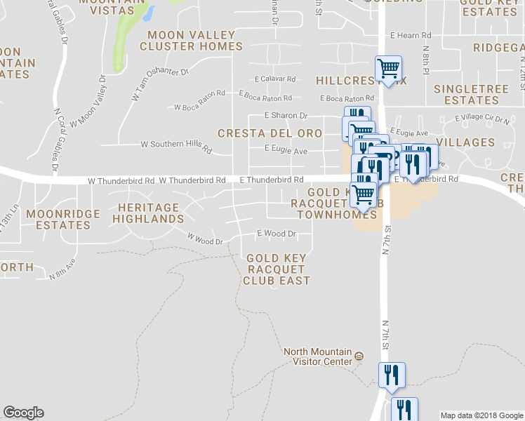 map of restaurants, bars, coffee shops, grocery stores, and more near 13208 North 1st Place in Phoenix