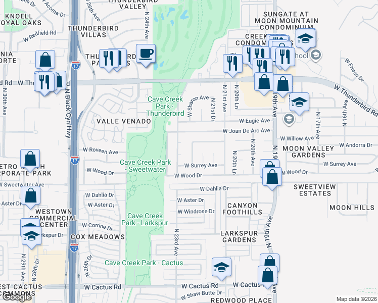 map of restaurants, bars, coffee shops, grocery stores, and more near 13144 North 22nd Avenue in Phoenix