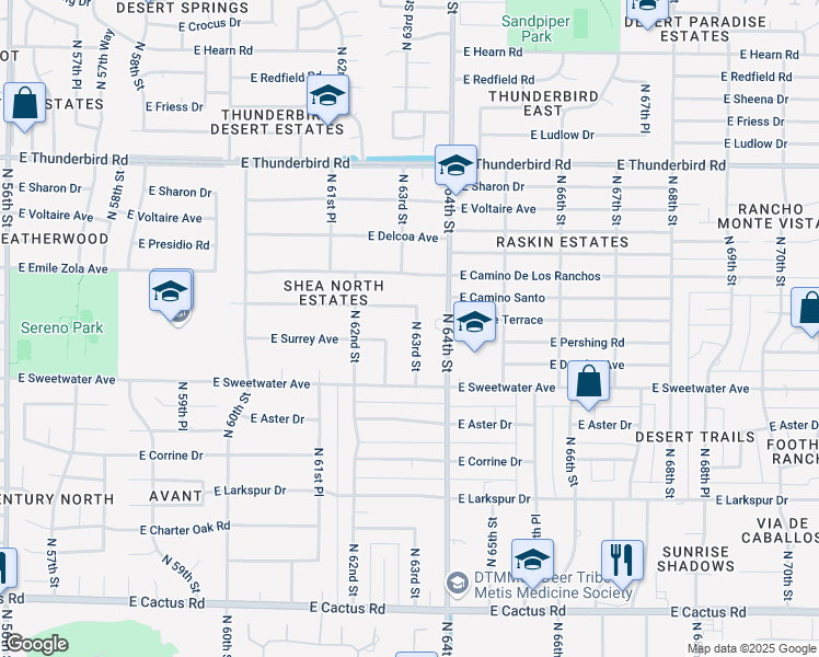 map of restaurants, bars, coffee shops, grocery stores, and more near 13044 North 63rd Street in Scottsdale