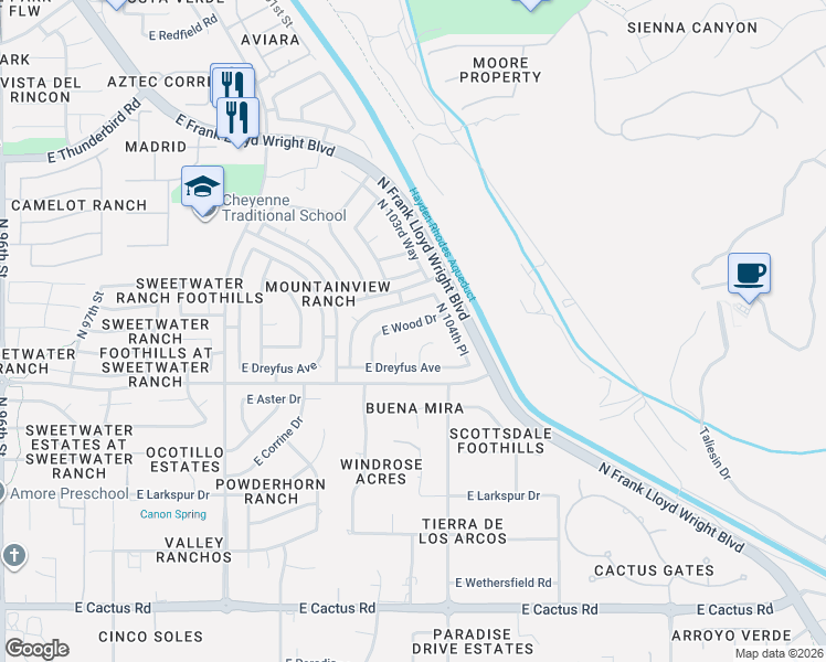 map of restaurants, bars, coffee shops, grocery stores, and more near 10377 East Wood Drive in Scottsdale
