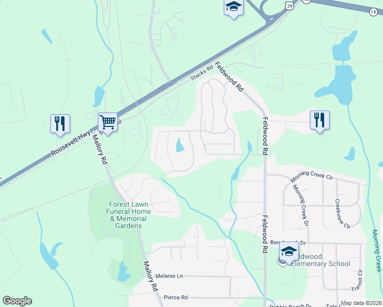 map of restaurants, bars, coffee shops, grocery stores, and more near 5477 Waverly Drive in Atlanta