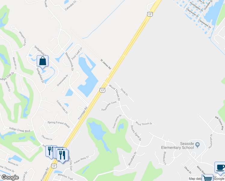 map of restaurants, bars, coffee shops, grocery stores, and more near 4301 Sweetwater Cove in Murrells Inlet