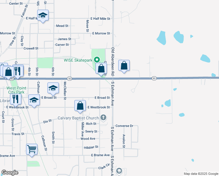 map of restaurants, bars, coffee shops, grocery stores, and more near 1163 Durrett Cove in West Point