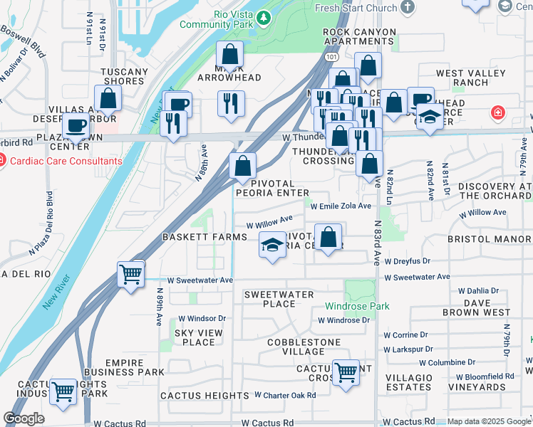 map of restaurants, bars, coffee shops, grocery stores, and more near 8609 West Joan De Arc Avenue in Peoria