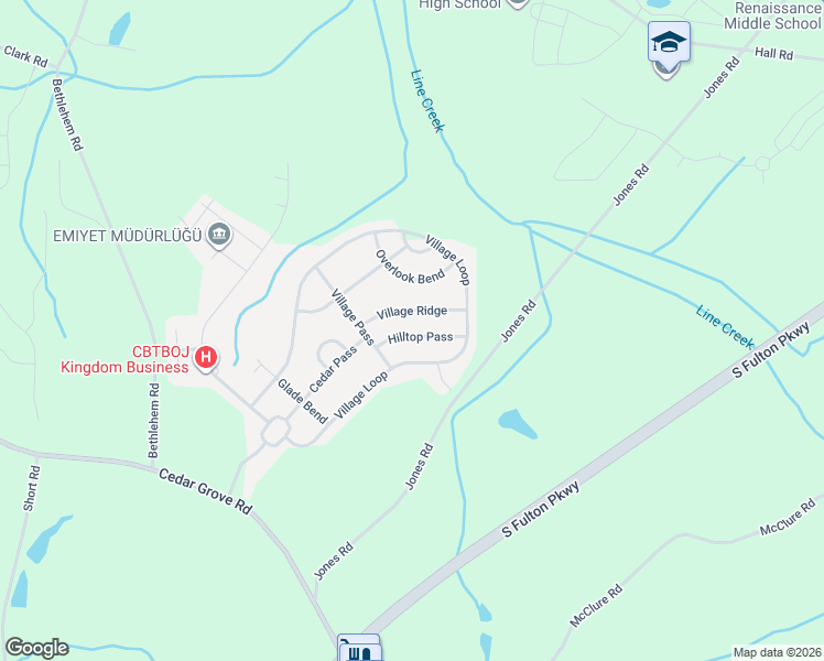 map of restaurants, bars, coffee shops, grocery stores, and more near 5455 Hilltop Pass in Fairburn