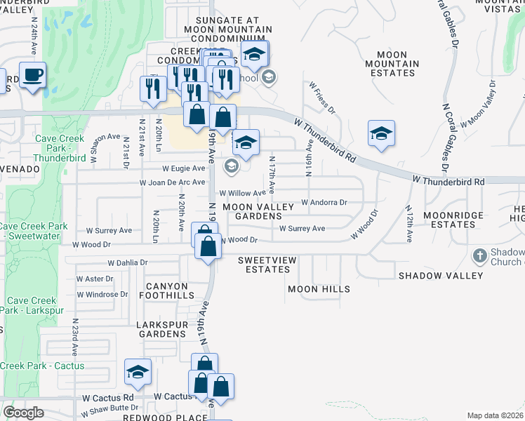 map of restaurants, bars, coffee shops, grocery stores, and more near 13019 North 17th Drive in Phoenix