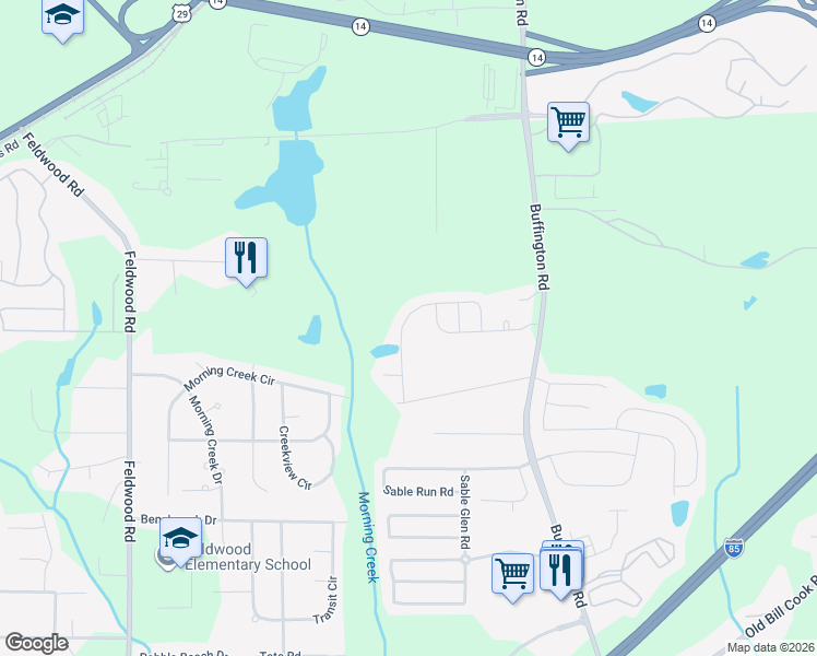 map of restaurants, bars, coffee shops, grocery stores, and more near 5463 Bluegrass Drive in Atlanta