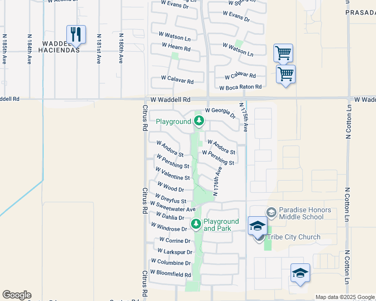 map of restaurants, bars, coffee shops, grocery stores, and more near 13398 North 177th Drive in Surprise
