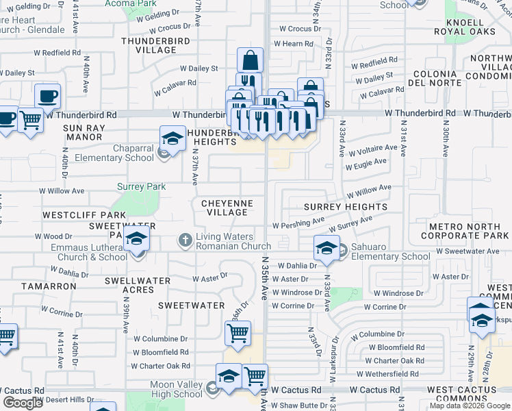 map of restaurants, bars, coffee shops, grocery stores, and more near 3502 West Andorra Drive in Phoenix