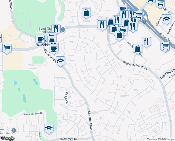 map of restaurants, bars, coffee shops, grocery stores, and more near 370 Avenida Castilla in Laguna Woods