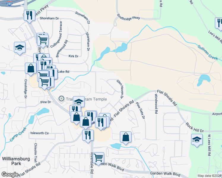 map of restaurants, bars, coffee shops, grocery stores, and more near 1114 Summer Brook Road in Atlanta