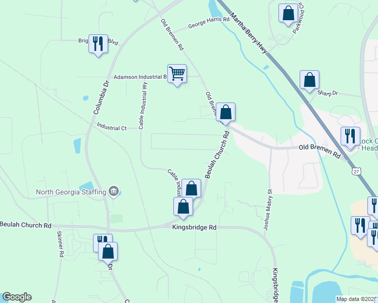 map of restaurants, bars, coffee shops, grocery stores, and more near 110 Danny Drive in Carrollton