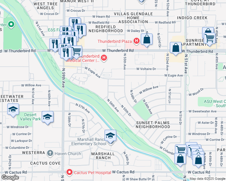 map of restaurants, bars, coffee shops, grocery stores, and more near 5540 West Willow Avenue in Glendale