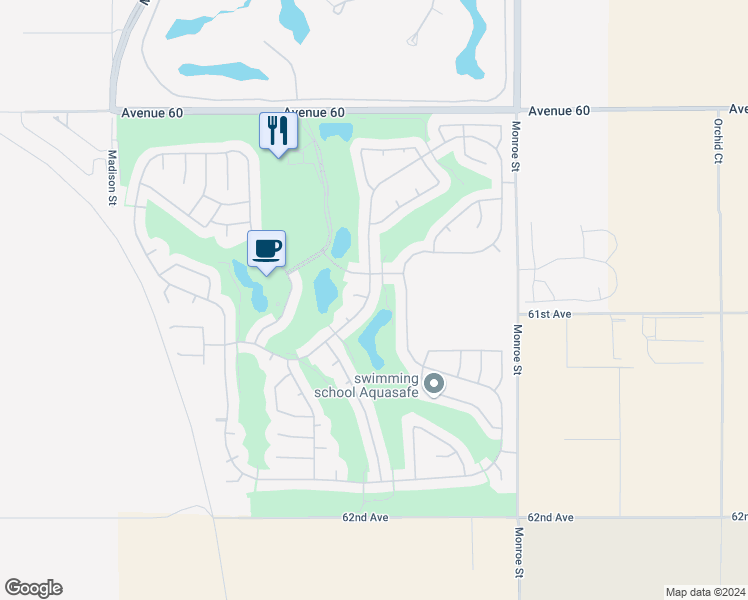 map of restaurants, bars, coffee shops, grocery stores, and more near 81725 Ulrich Drive in La Quinta
