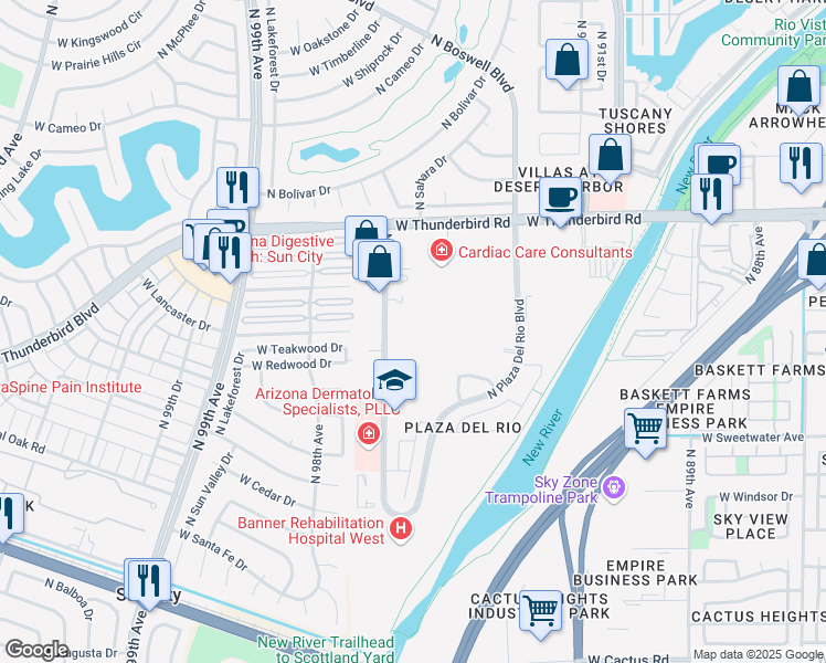 map of restaurants, bars, coffee shops, grocery stores, and more near 13391 North 94th Drive in Peoria