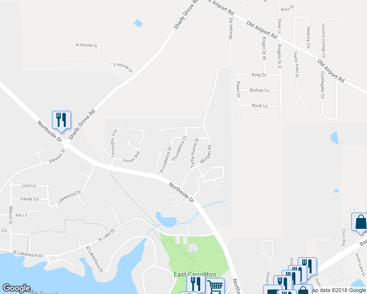 map of restaurants, bars, coffee shops, grocery stores, and more near 121 Providence Court in Carrollton