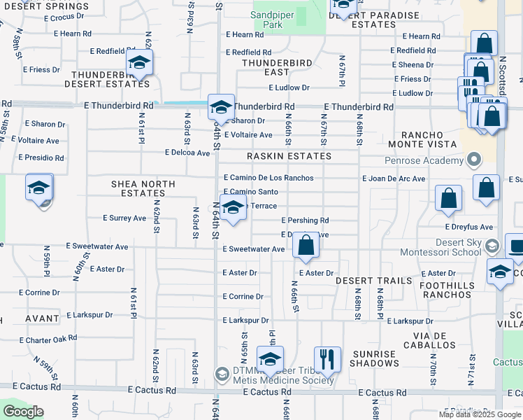 map of restaurants, bars, coffee shops, grocery stores, and more near 6511 East Eugie Terrace in Scottsdale
