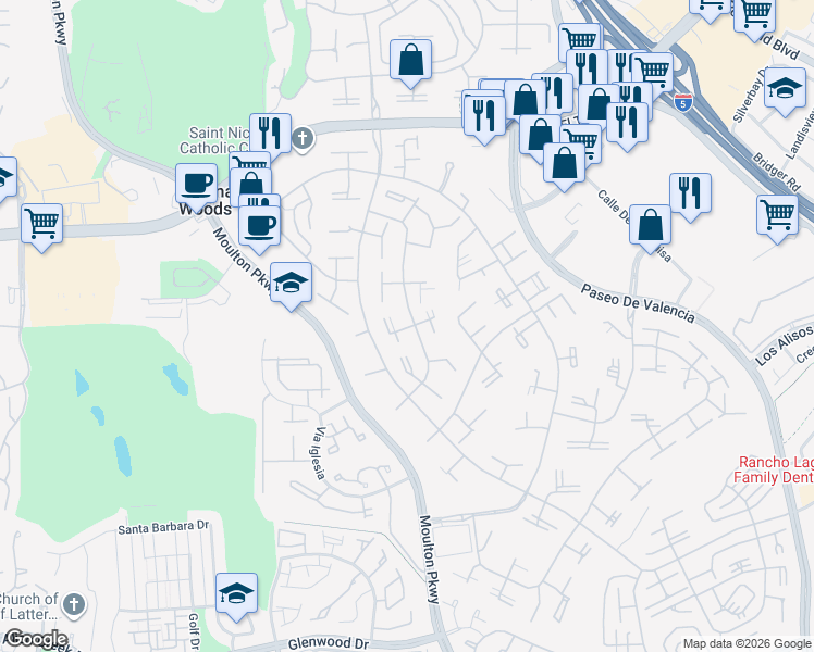 map of restaurants, bars, coffee shops, grocery stores, and more near 370 Avenida Castilla in Laguna Woods