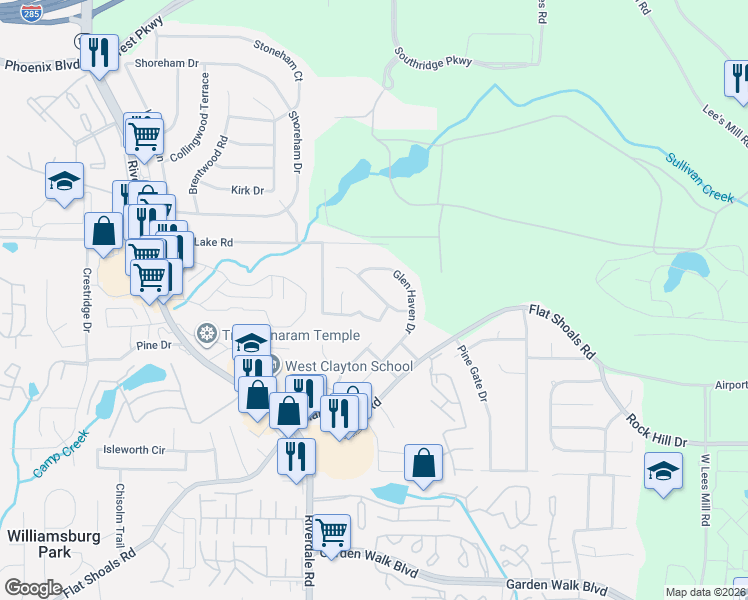 map of restaurants, bars, coffee shops, grocery stores, and more near 1114 Summer Brook Road in Atlanta